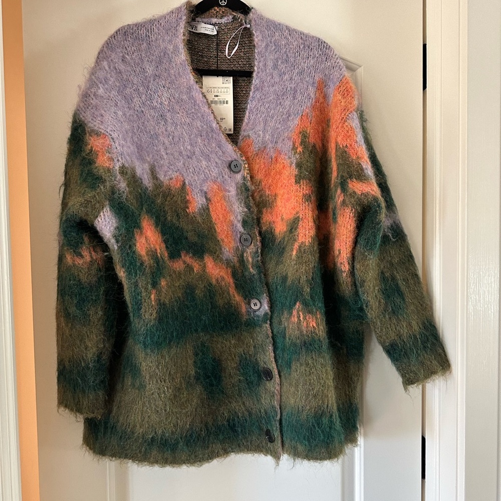 Gradient Color Cardigan in Lavender Orange and Forest Green
